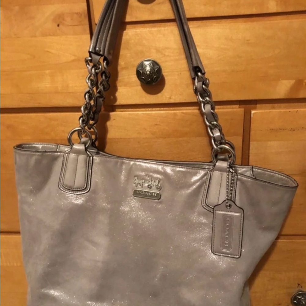 Coach Silver Leather Tote Bag